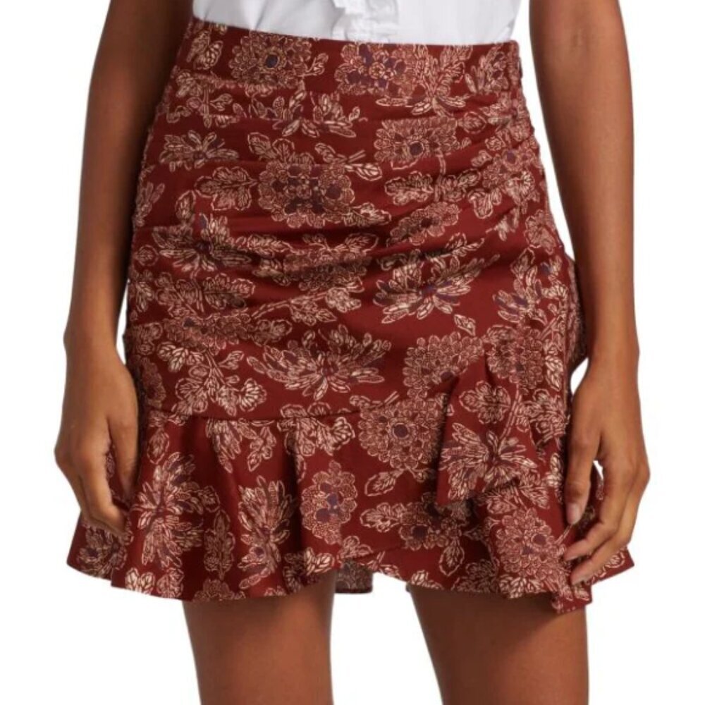 Veronica Beard 'Lyndsay' Floral-Print Stretch-Cotton Mini-Skirt, Rust Multi
